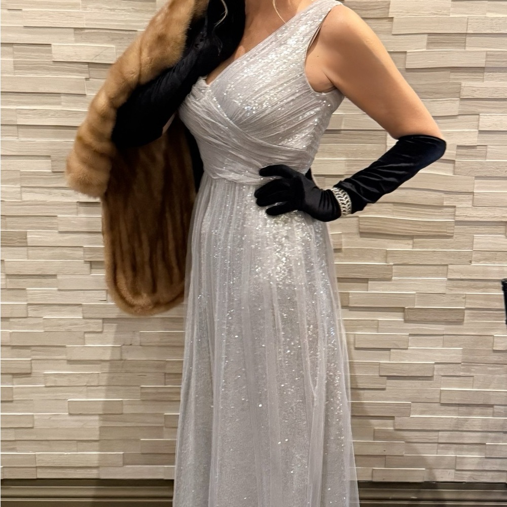 Christina Wu Sparkling Silver Maxi Dress